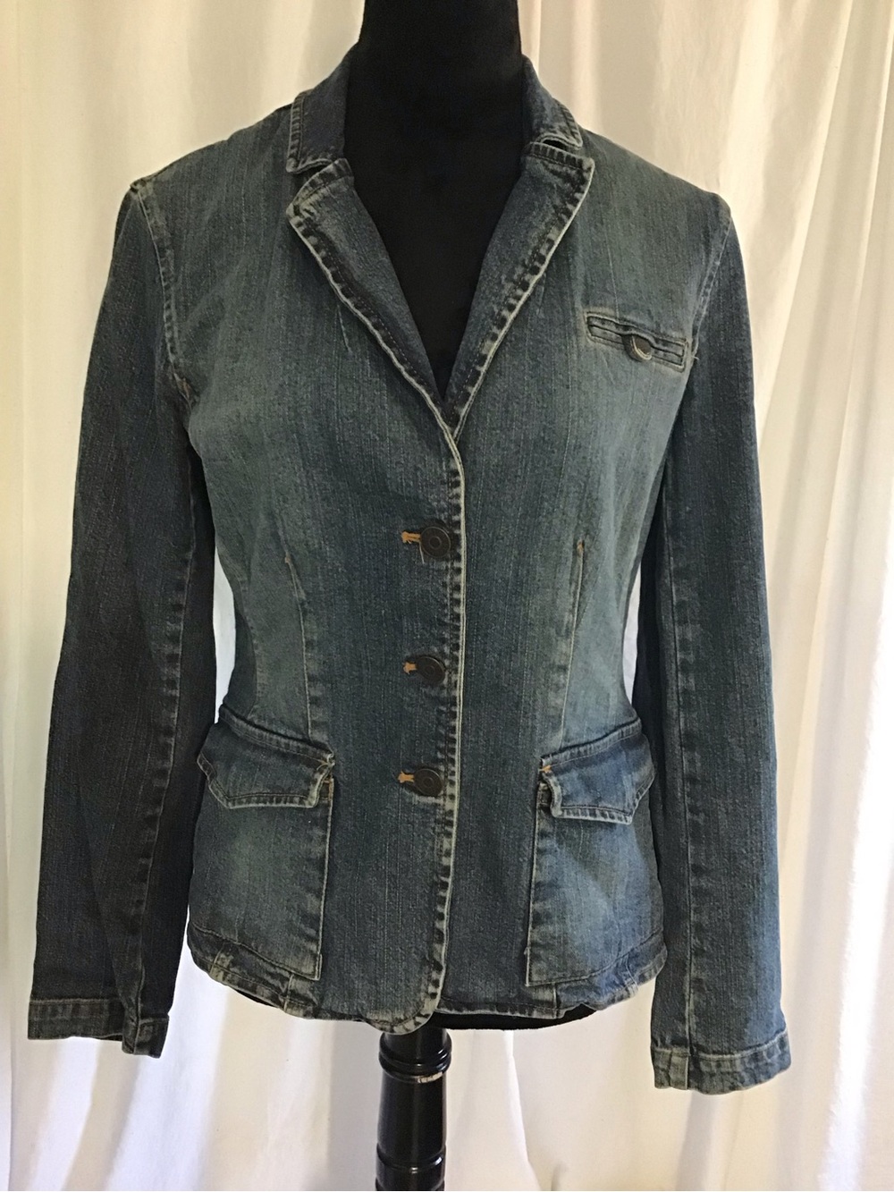 New York & Company Fitted Denim Blazer - Blue Wash